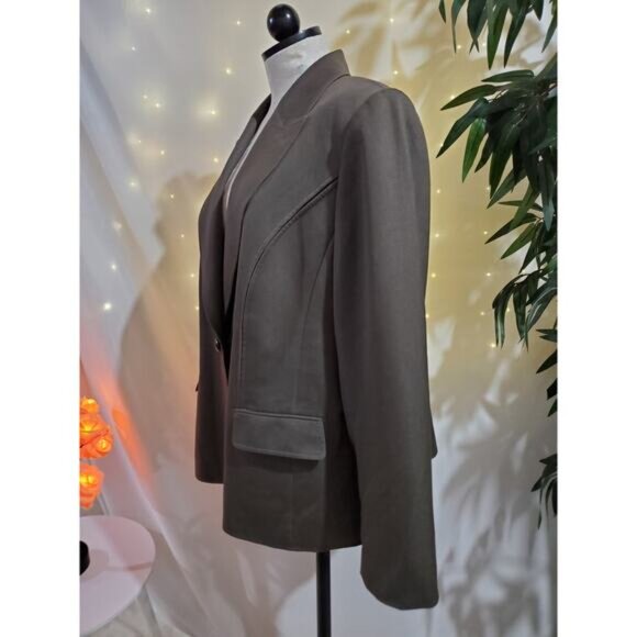 Tahari ASL One Button Beige Brown Blazer Jacket Womens Plus Size 16W Stretch - Picture 2 of 9